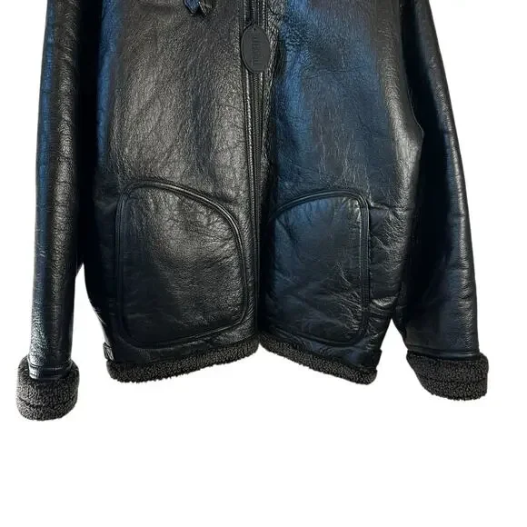 WILSONS B-3 Aviator Reversible Leather Sherpa Flight Bomber Jacket Black Medium - Picture 4 of 16